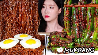 ASMR * SPICY CHILI KIMCHI 🌶  BLACK BEAN NOODLES X3! CHAPAGETTI (RECIPE INCLUDED) MUKBANG Eating Show