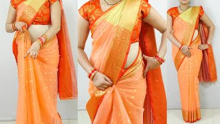 Beautiful wedding special organza saree draping step by step | sari draping tips & tricks | Sari