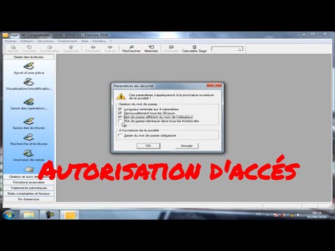 Sage compta: autorisation d'accès et création d'utilisateur