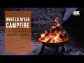 🔥 10 HOURS 🔥 Snowy Winter Campfire with Crackling Fire Sounds & River Relaxation Water Sounds, 4K