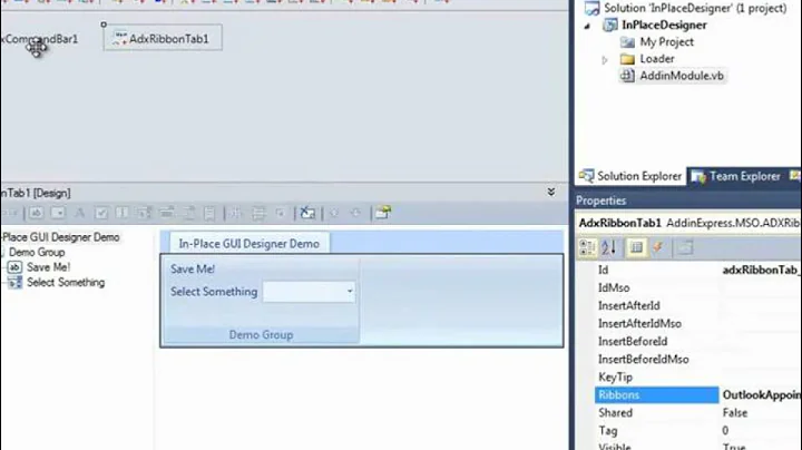 Office Outlook add-in development in Visual Studio: in-place GUI designers