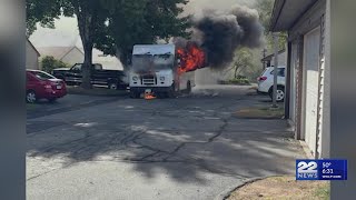 FedEx box truck catches fire in East Windsor