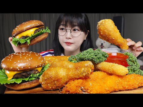 Ev yapımı çizburger ve çıtır kızarmış yiyecekler🍔🍤Mukbang ASMR