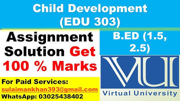 Child Development  EDU  303 Assignment 1 Spring 2021 Solution | B.ed 1.5 & 2.5 VU