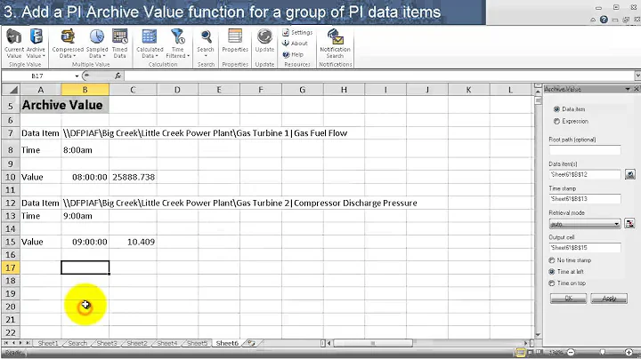 OSIsoft: Get historical PI Data with the PI Archive Value function (PI DL 2013 Excel Add-in)