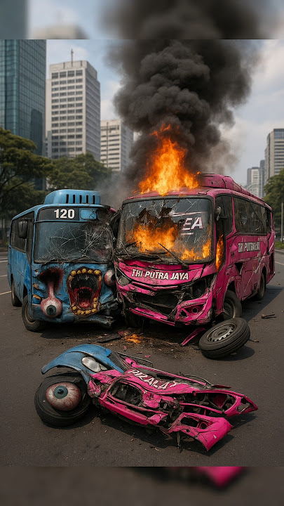 Bus tayo biru nabrak bus telolet basuri hingga terbakar