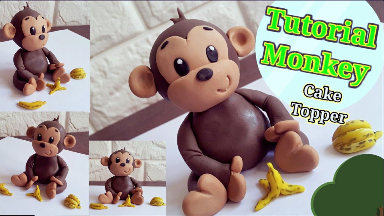 مجسم قرد بعجينة السكر أكثر طلب على youtube  بلا ادوات ولوازم /Monkey Cake Topper Tutorial🐵/so easy/