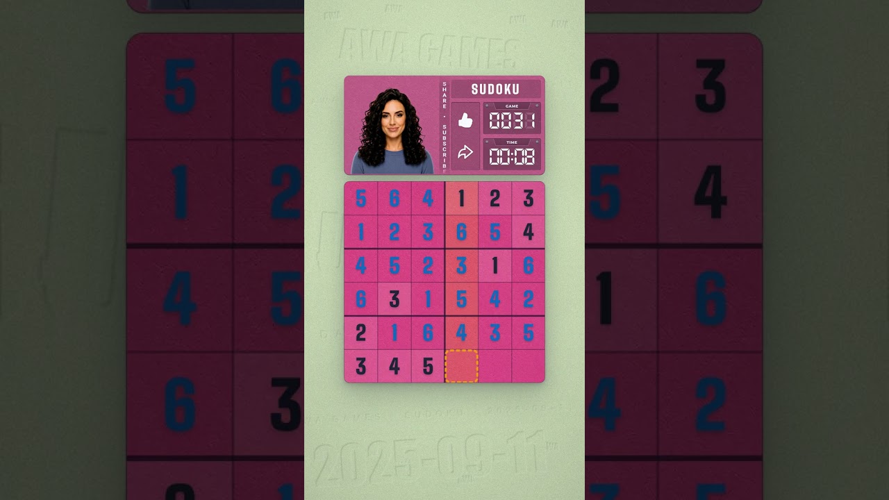 LinkedIn Mini Sudoku #31 solved board for September 11, 2025, 6x6 grid