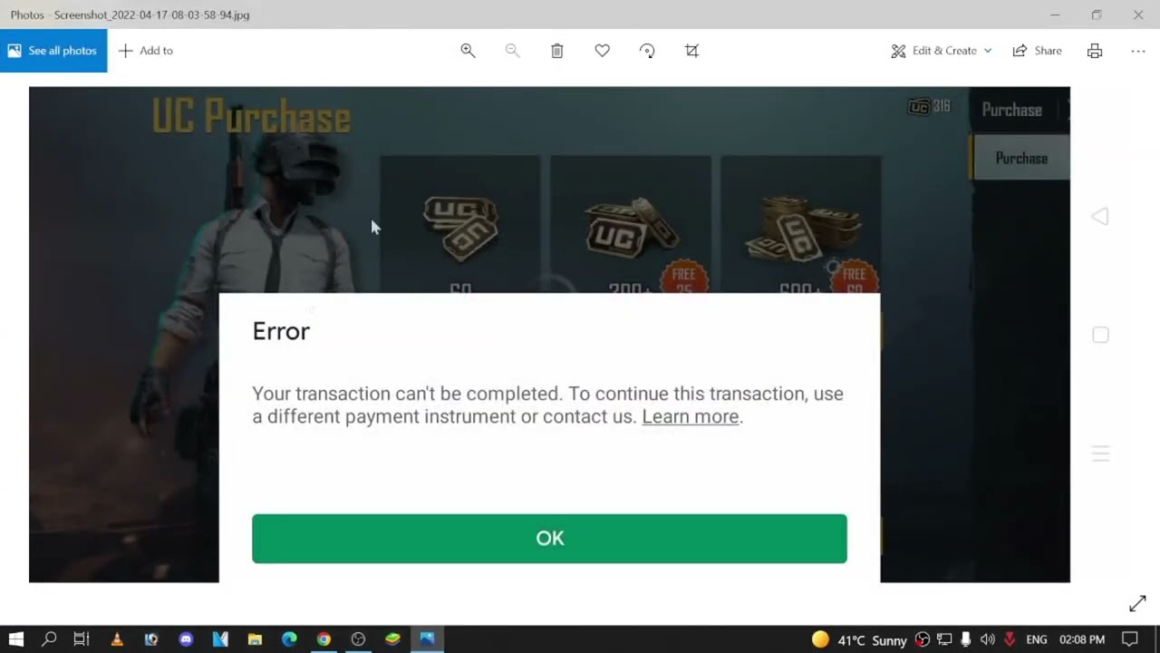 YOUR TRANSACTION CANNOT BE COMPLETED GOOGLE PLAY | BGMI UC PURCHASE