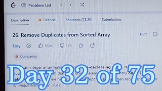 Remove duplicates from sorted array Leetcode || Day 32 of 75 || @Codingpng