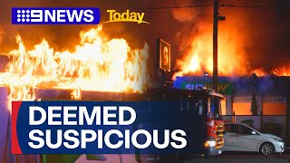 Food shop fire deemed suspicious in Melbourne | 9 News Australia