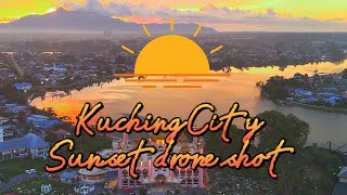 Sarawak Kuching City Sunset Drone Shot Aerial View