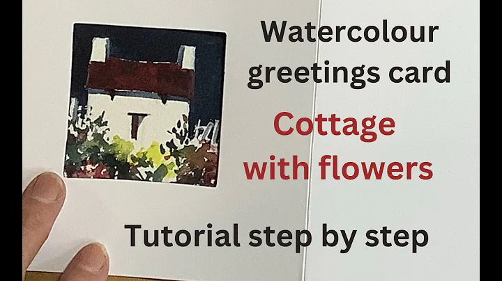 Watercolour greetings card, cottage with flowers :...