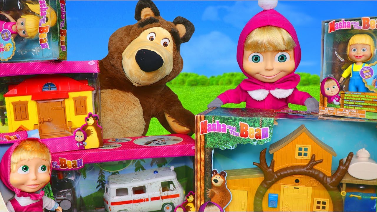 Macha et l'ours - Gros ours en peluche et jouet de poupée 