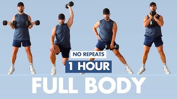 1 Hour Full Body Dumbbell Workout | No Repeat Strength & Endurance Exercises