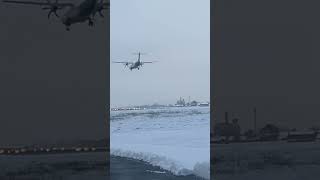 Aerlingus landing in a snowy airport  @glasgowairport7364 @AerLingus