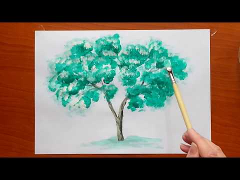 Как нарисовать дерево гуашью. Самое простое дерево, сможет каждый.