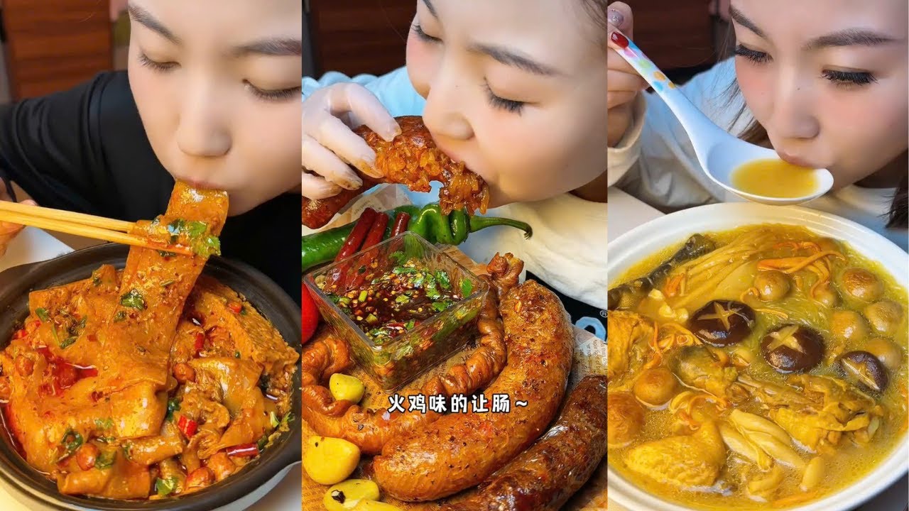 Chinese Sausages, Sticky Noodles & Hot Mushroom Soup Mukbang ASMR
