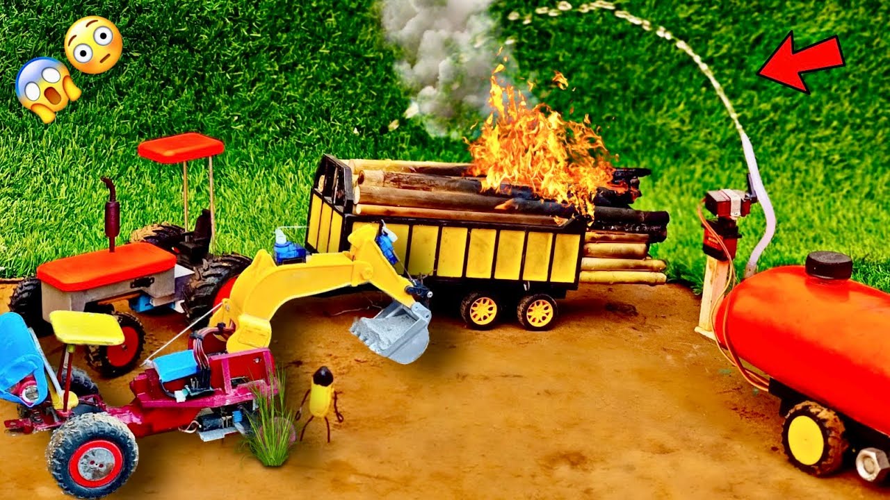 diy mini tractor trolley loading & fire brigade | science project | new technology | Tech Creators