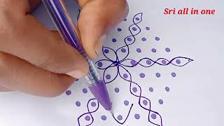 Easy kolam with 9 dots interlaced dots rangoli //with tippudu muggu //with 9 dots latest rangoli by