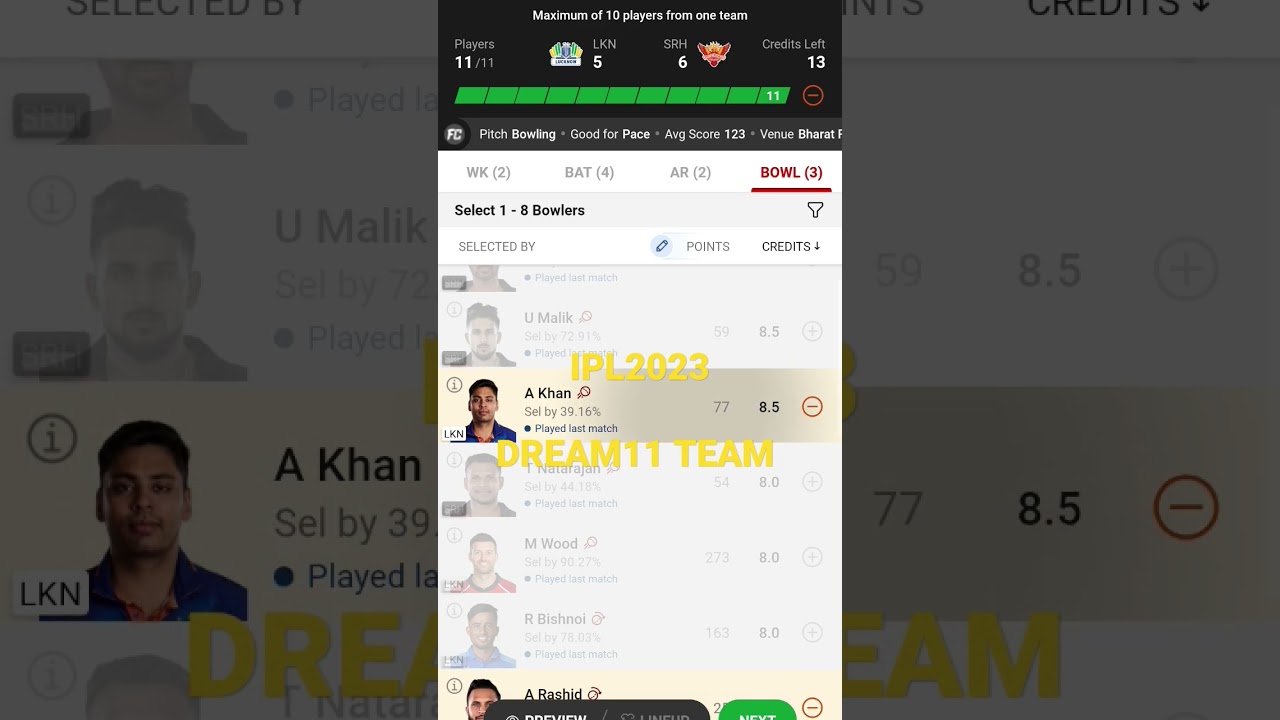 LKN vs SRH dream11 IPL TEAM | dream11 pridiction team today match | 