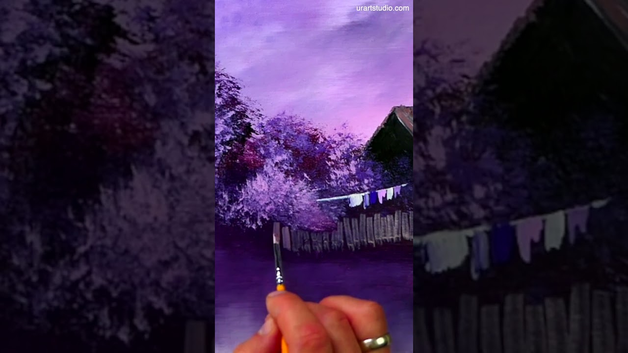 Lavender Sunrise | Quick Acrylic Painting | Oval Brush Art