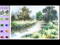 Without Sketch Landscape Watercolor - Peaceful River (color mixing, Arches) NAMIL ART