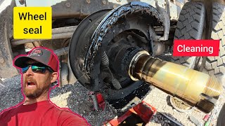 How to clean up a blown WHEEL SEAL diesel mechanic
