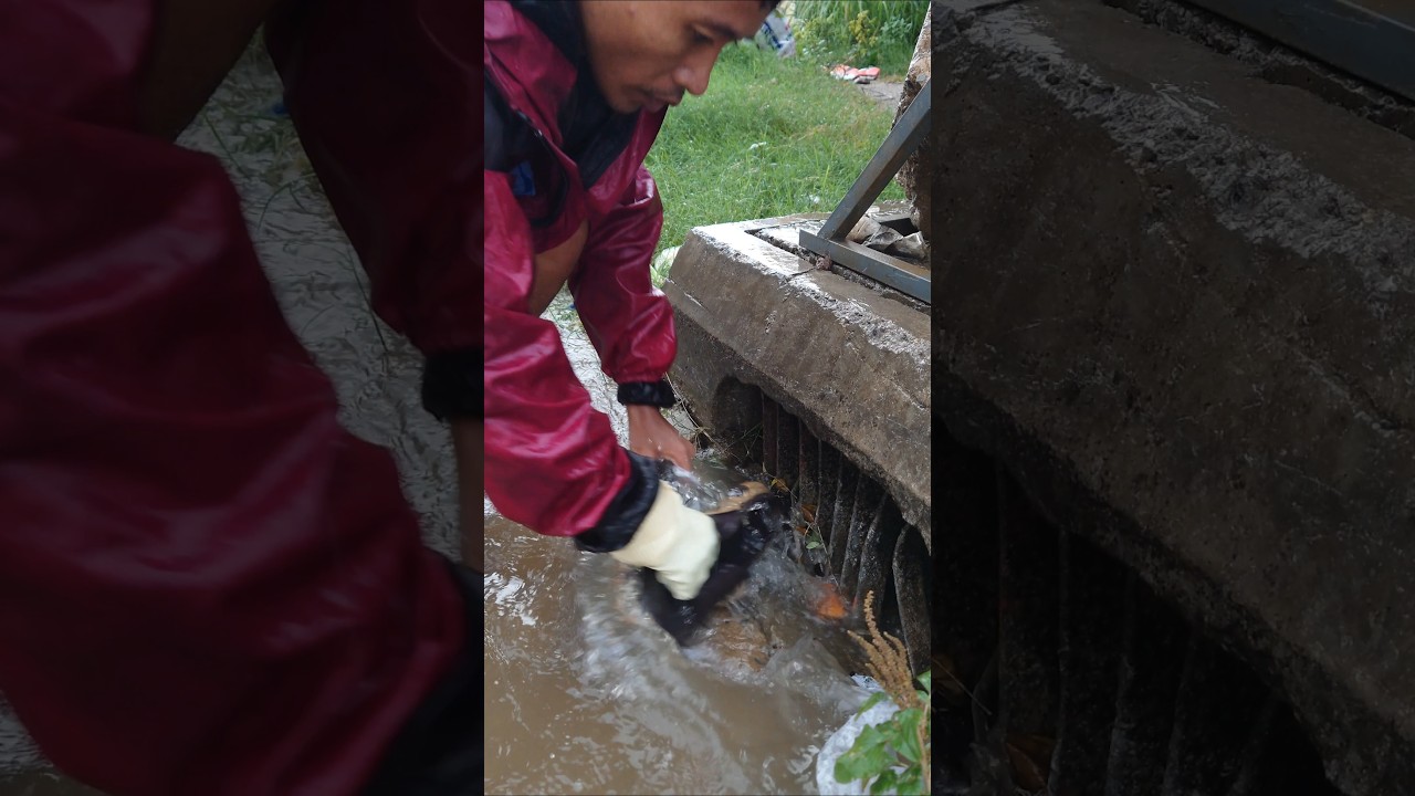 Hard work with Remove plastics Dirty Unclog Culvert Drain 