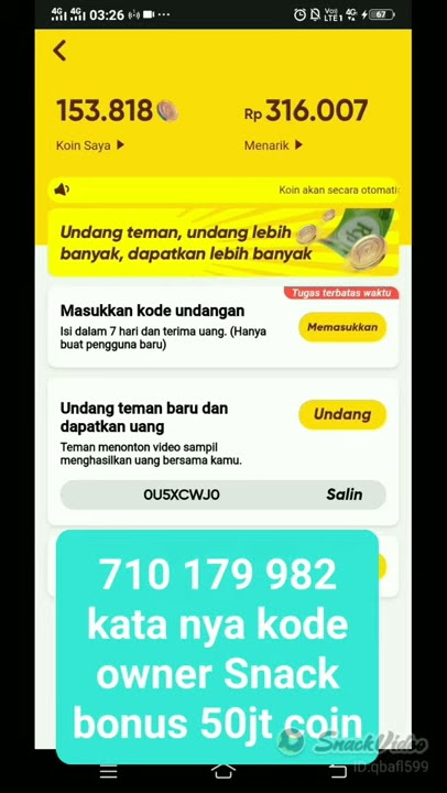 Cheat Snack Video 100% work  50jt Koin