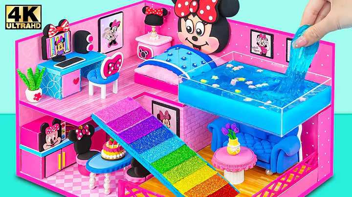 Make Disney Minnie Mouse House with Bedroom, Kitchen, Rainbow Slide Slime Pool | DIY Miniature House
