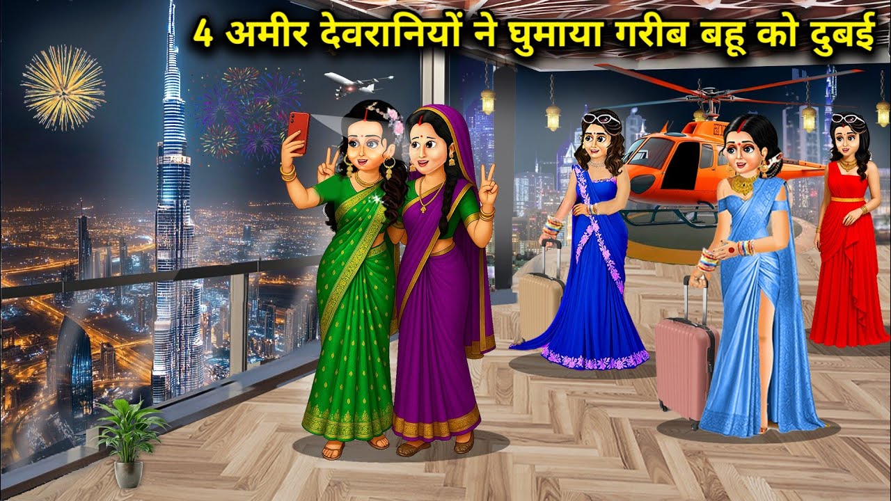 4 अमीर देवरानियों ने घुमाया गरीब बहू को दुबई||Hindi Cartoon Stories||4 Rich sister in law's took the