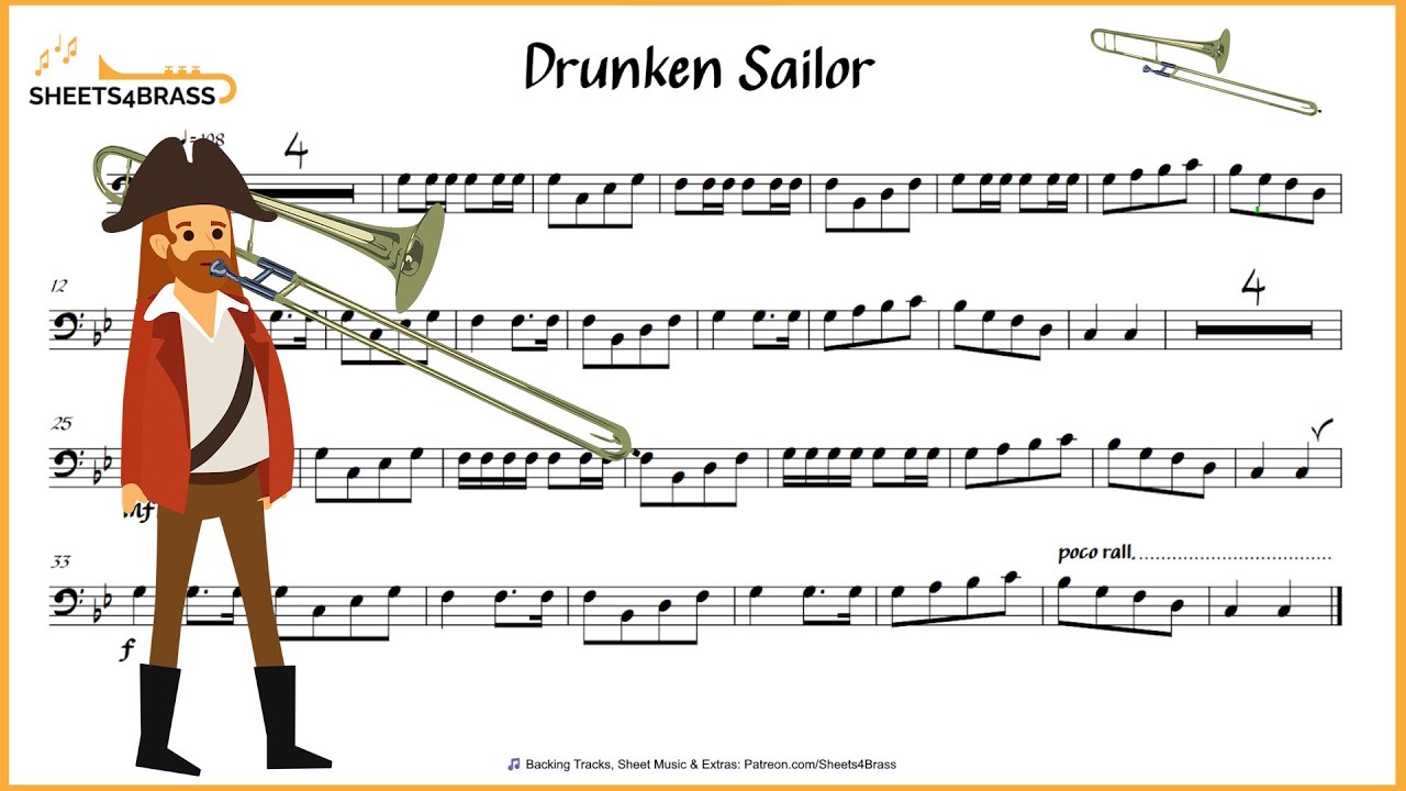Drunken Sailor - Trombone Solo with Sheet Music and Play Along