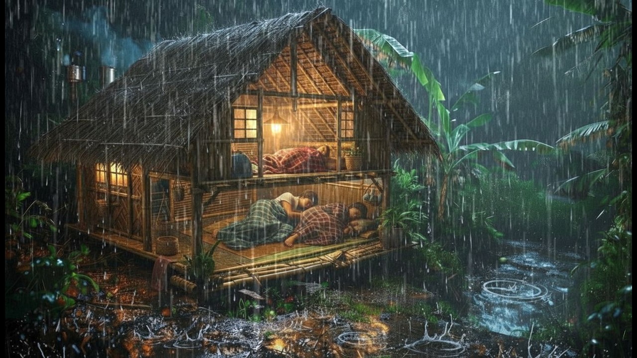 КЕМПИНГ ПОД ПРОСТОРНЫМ ДОЖДОМ // Пытаюсь построить двухэтажное бамбуковое убежище