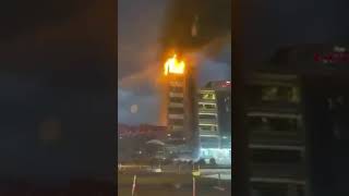 #بالفيديو | حريق كبير في أحد الفنادق في محافظة السليمانية.  وخسار بشريه