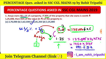 PERCENTAGE QUESTIONS ASKED IN SSC CGL MAINS 2019 by Rohit Tripathi