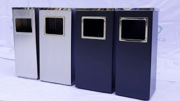 Thùng rác inox hình chữ nhật có gạt tàn thuốc lá của bỏ rác bên hông