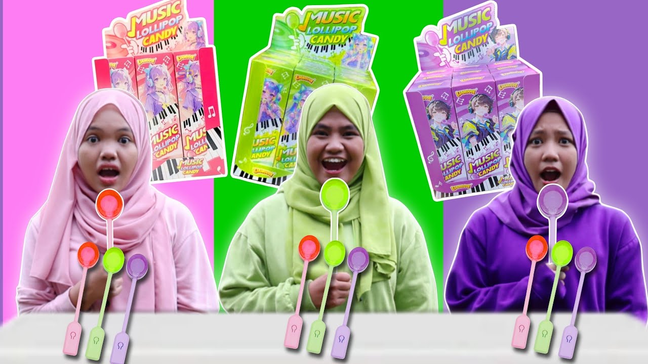 PILIH PERMEN LOLIPOP MUSIK SESUAI MAKANAN 1 WARNA PART 2 | CHIKAKU FAMILY