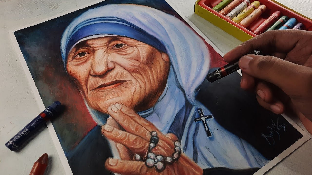 Mother teresa drawing,  With Camel 12 shades oil pastel ( 35rs )  ❤
