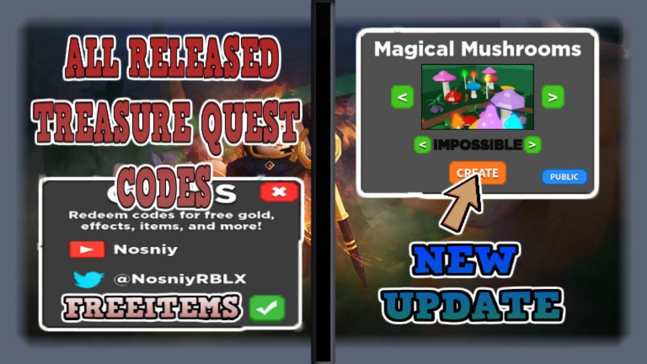 Mushroom Treasure Quest New Update All Codes Free Levels Potions Effects Roblox Youtube - roblox codes halloween treasure quest