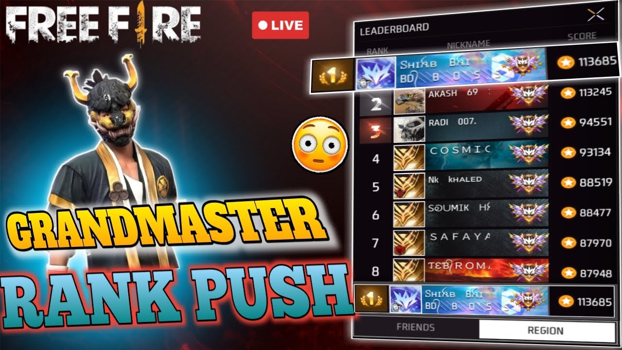 FF LIVE 🔴New Grandmaster Top 1 Push Free Fire LIVE! - YouTube