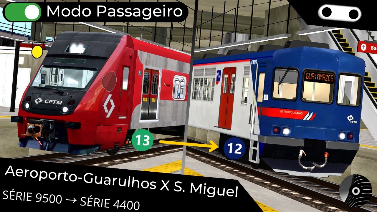OpenBVE - AEROPORTO-GUARULHOS x SÃO MIGUEL PTA. (Linhas 13 e 12) com os TUEs SÉRIE 9500 e 4400!