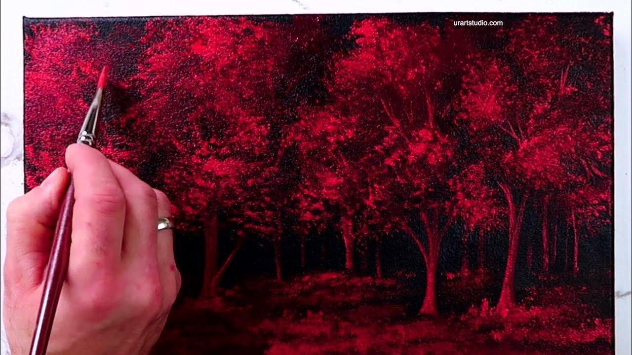 How to draw a Forest on Black Canvas / Acrylic Painting for Beginners #285  