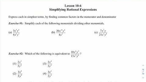Alg 2 Unit 10 Lesson 6 Simplifying Rational Expressions