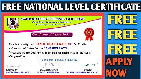 Free Online National Level Certificate 2020 | Online Certificate with Certificate | Free Quiz | Quiz