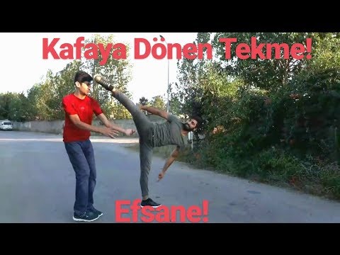 1.90 cm kafaya döner tekme atmak.