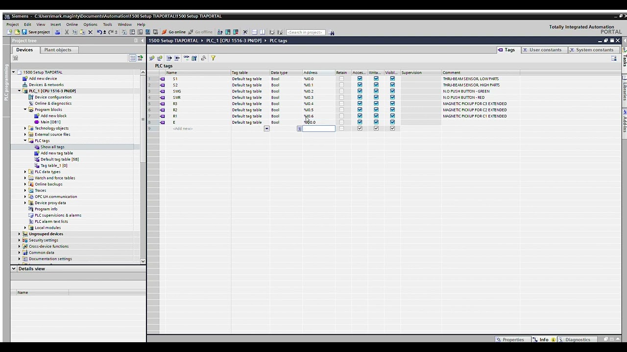 TIA PORTAL Tag Table Setup for Conveyor Rig (LJ Create) - YouTube