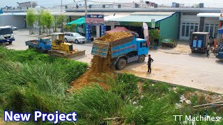 Wonderful Project Building New Road Cut Of Burry The Sewage By Trucks5T & Bulldozer Clear Grass Tree