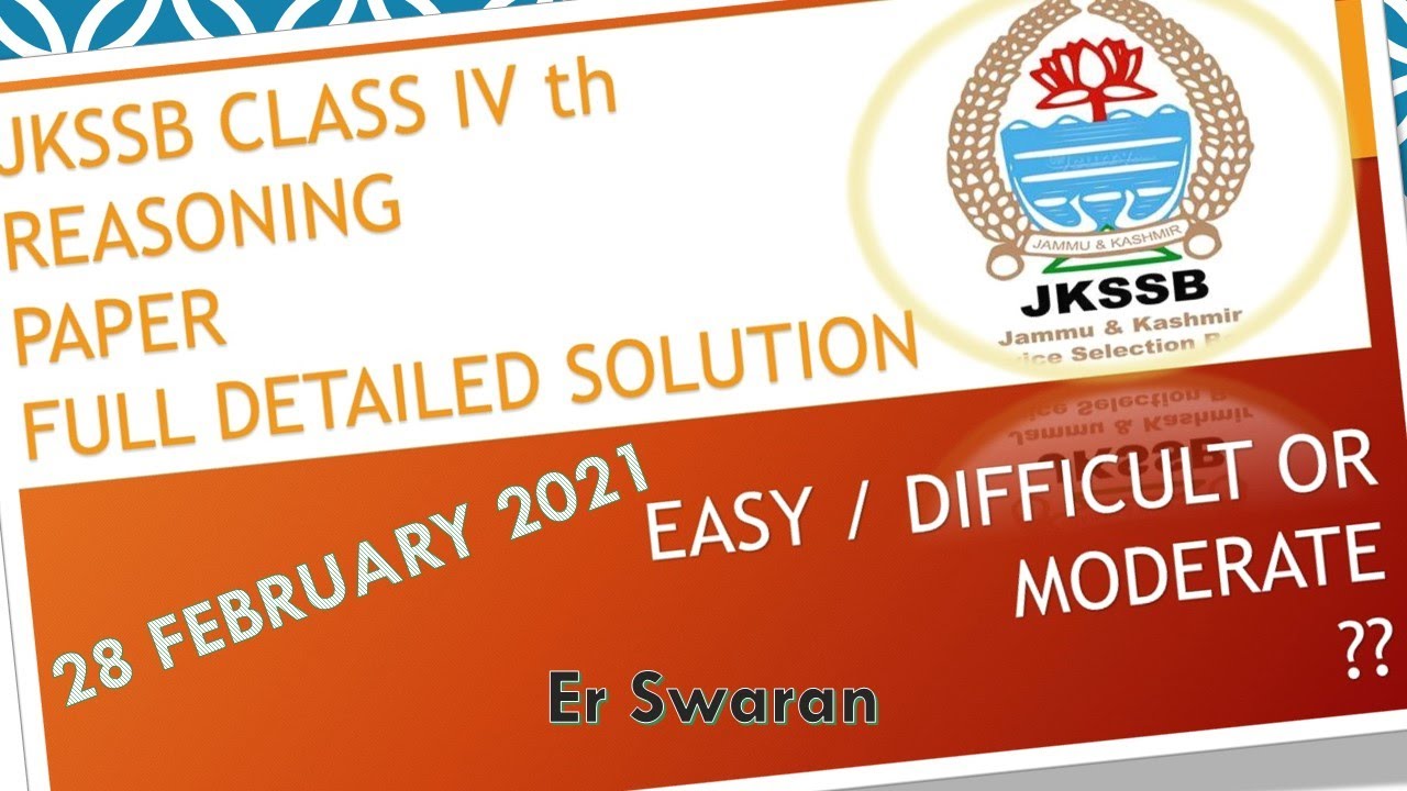 JKSSB CLASS IVTH REASONING /PAPER/DETAILED SOLUTION/ANSWERS/ANSWER KEY