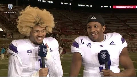 Rome Odunze, Michael Penix Jr. celebrate Washingto...